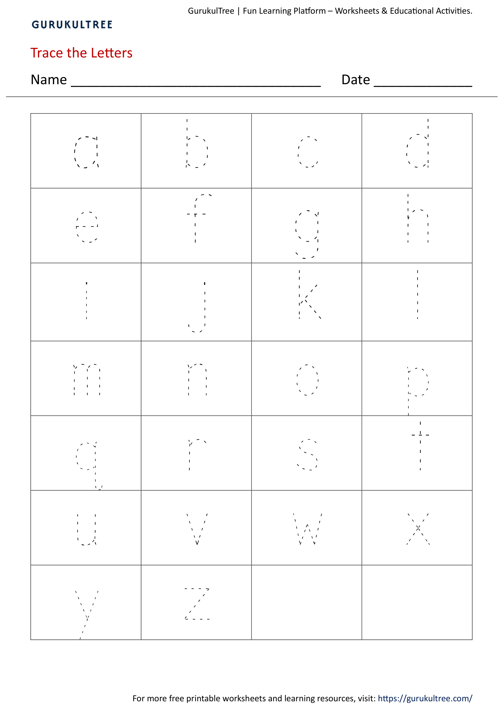 Alphabets Lower Letters Tracing
