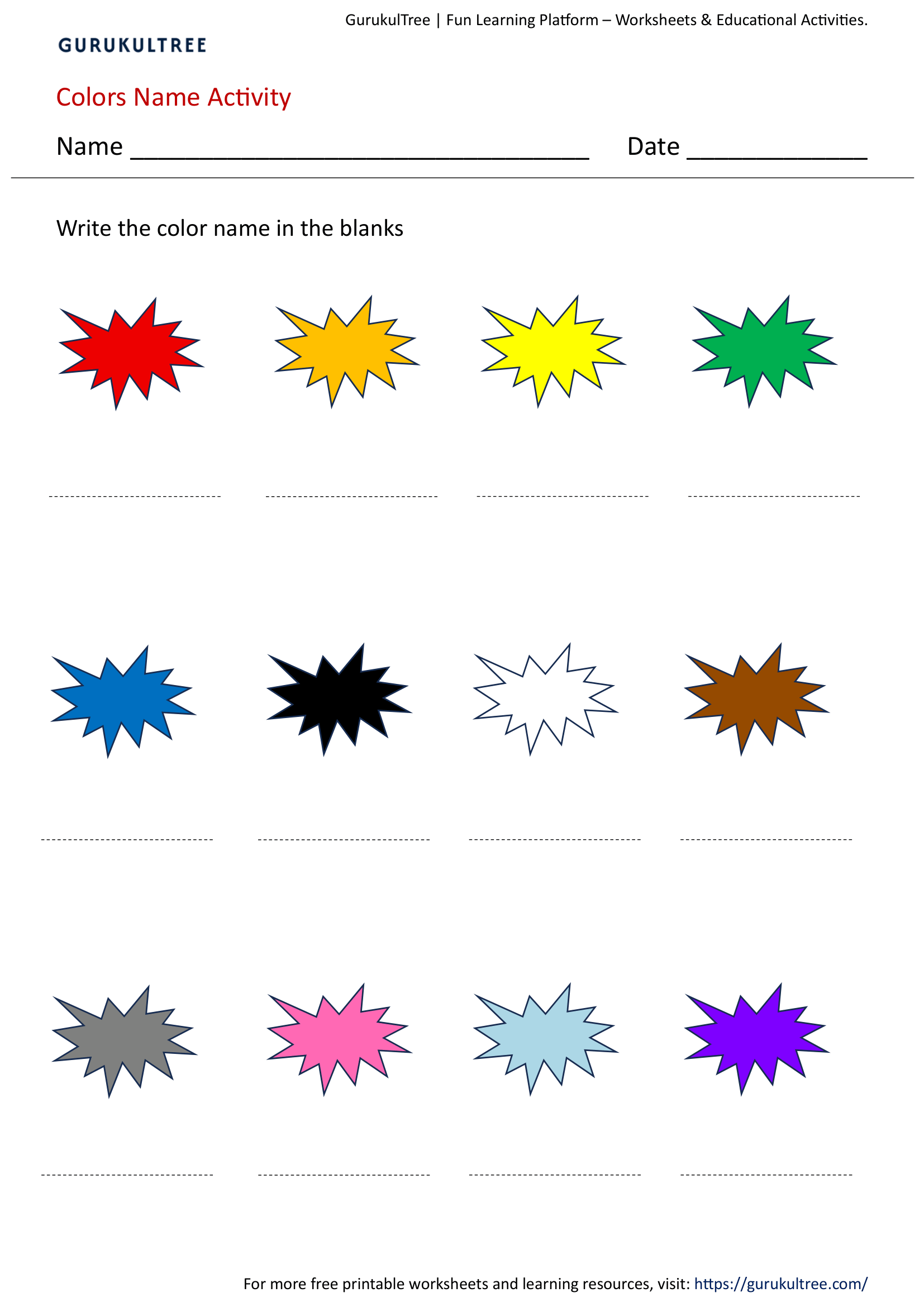 Colors Name Worksheet