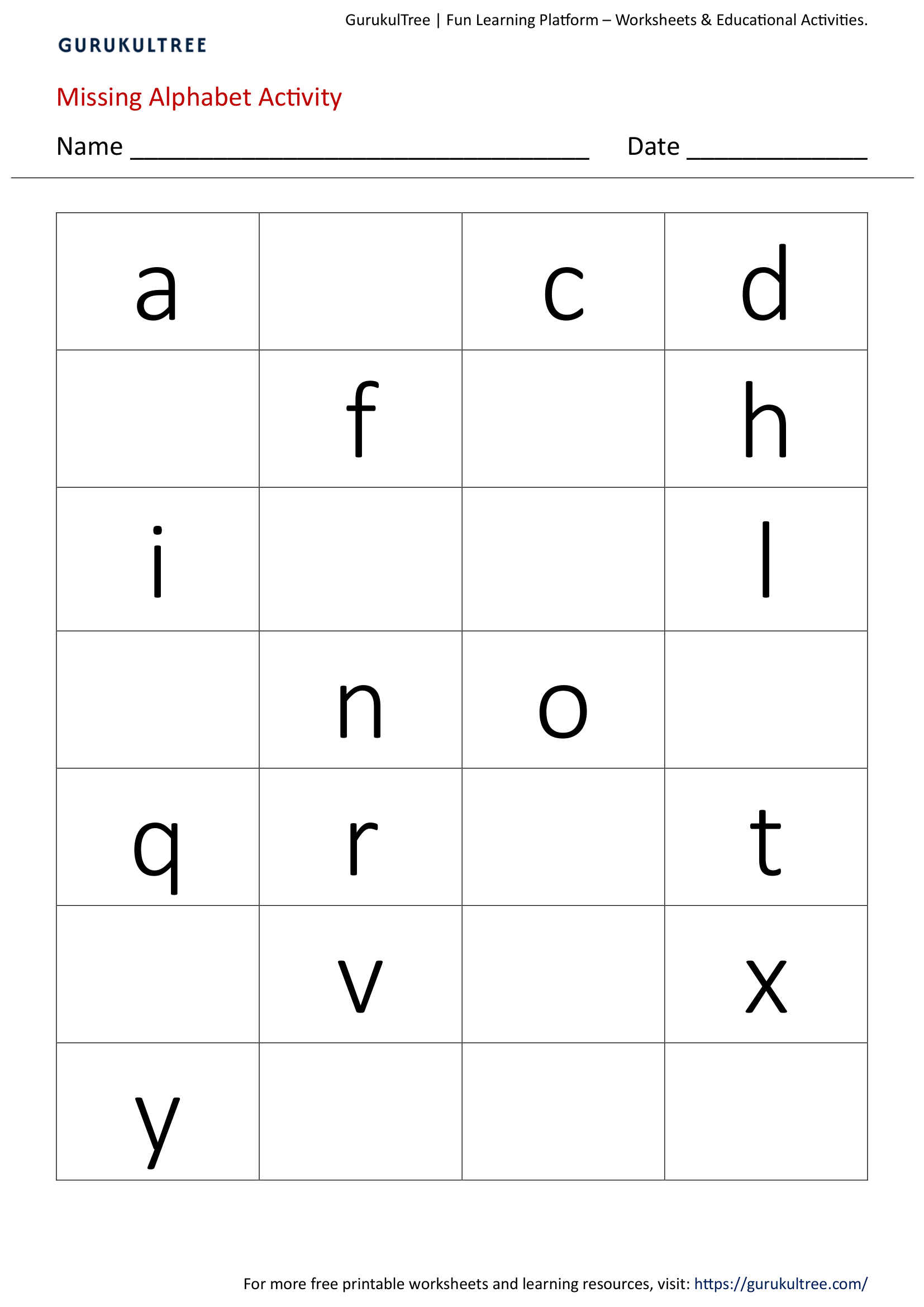 Missing Alphabets Worksheet Lowercase