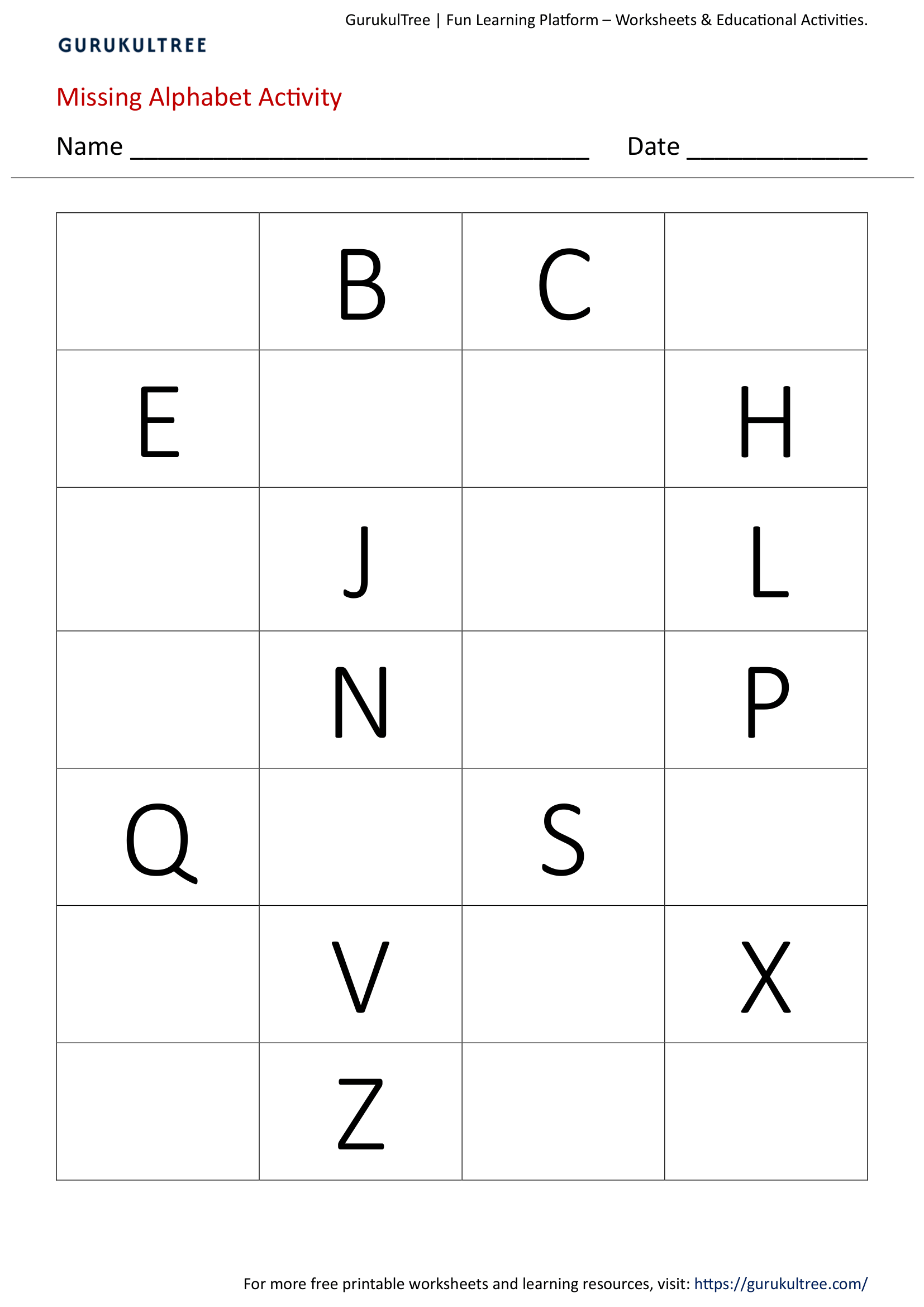 Missing Alphabets Worksheet Uppercase