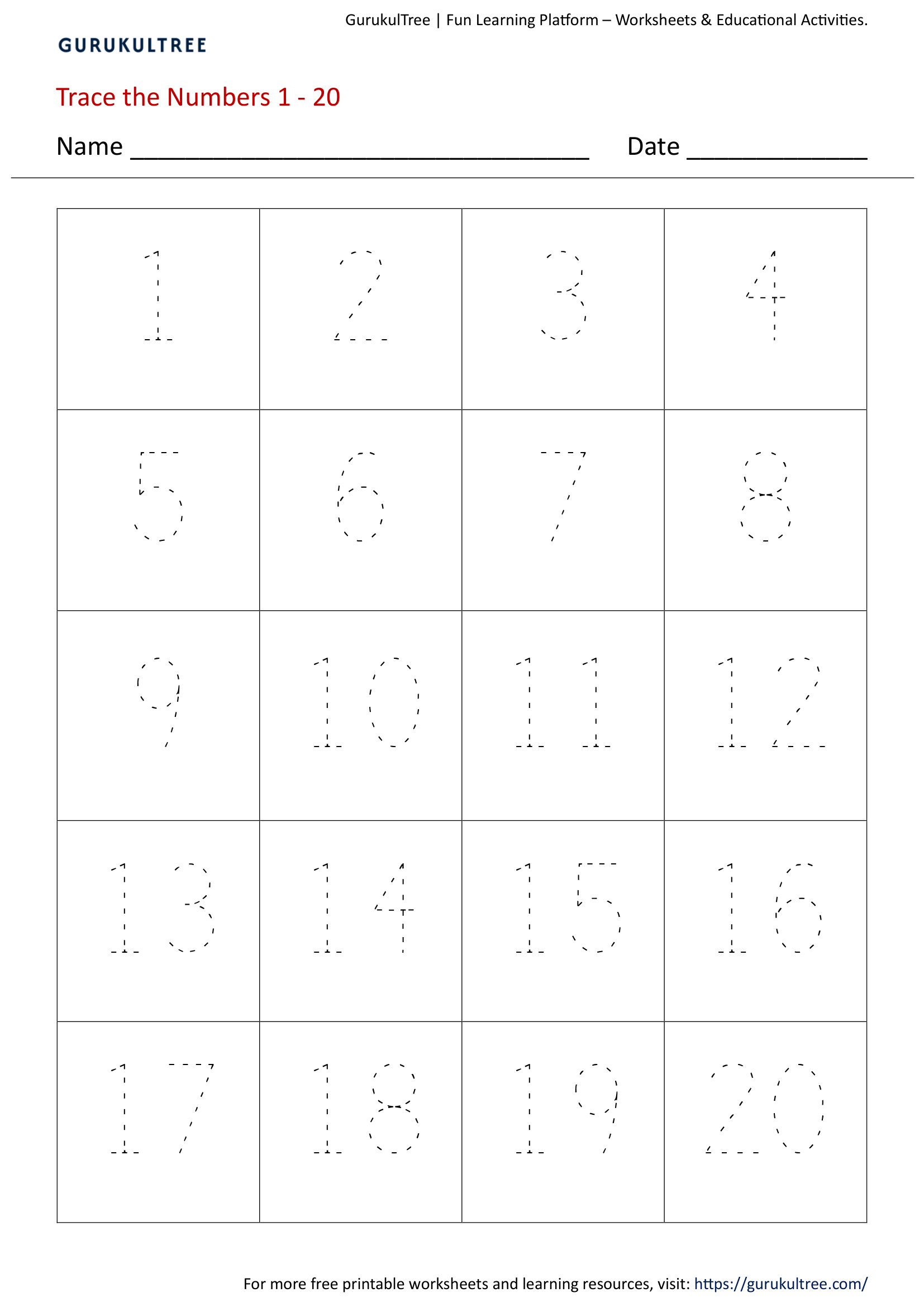 Counting 1-20 Tracing